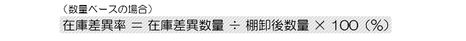 在庫差異率 ＝ 在庫差異数量 ÷ 棚卸後数量 × 100（%）