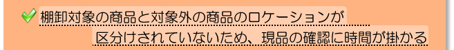 棚卸対象の商品と対象外の商品のロケーションが区分けされていないため、現品の確認に時間が掛かる